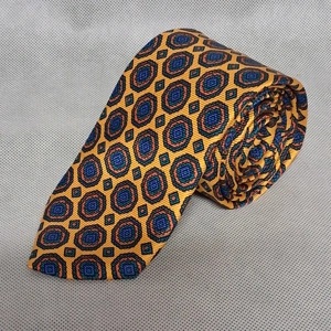 Holland & Sherry Silk Necktie Orange Blue Geometric 62