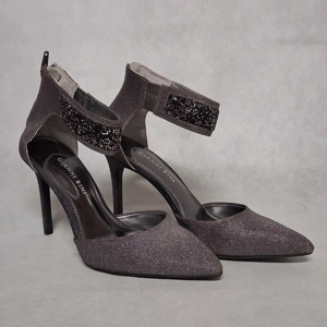 Gianni Bini High Heel Pumps 7 Gray Metallic Pointed Toe Cuff Ankle 4