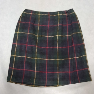 Talbots Tartan Plaid Skirt Women's 4 Green Multi Wool Lined A Line Wrap Knee