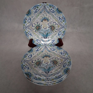 222 Fifth Aisha Salad Plates 4 Blue Green Floral Scrolls 9