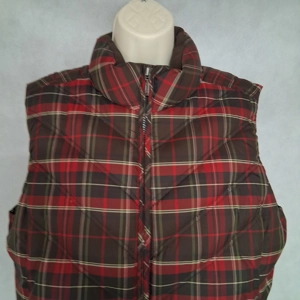 Eddie Bauer Premium Goose Down Puffer Vest Women's XL Red Brown Plaid