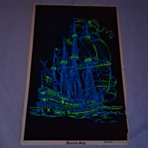 1972 Velva-Print Flocked Blacklight Phantom Ship Poster 23x35 Tears Wear PP-411