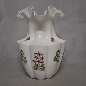 Fenton Violets In The Snow Silver Crest Vase Model 7450