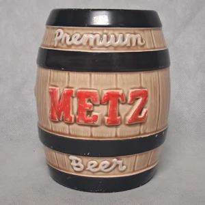 Metz Premium Beer Barrel Bank Brown Ceramic with Stopper 6