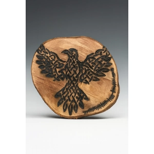 Hand Carved Ogham Wooden Slice ‘Free as a Bird’ with Raven