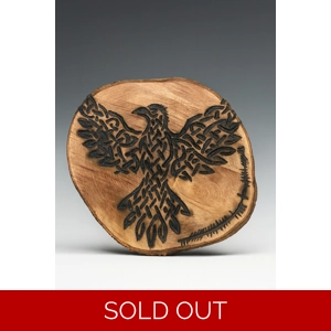Hand Carved Ogham Wooden Slice ‘Free as a Bird’  with Raven