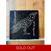 Simple Line Bird Carved Slate “Small Free Birds Fly” Ogham