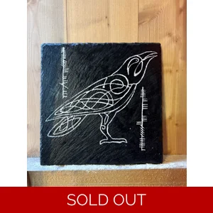 Simple Line Bird Carved Slate “Small Free Birds Fly” Ogham