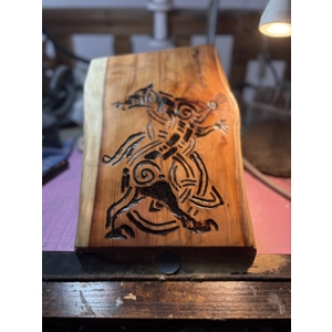 Fierce Carving in Yew Wood- Celtic Viking Fusion Wall Art