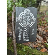 Celtic Cross Carved Reclaimed Slate with Ogham Inscription