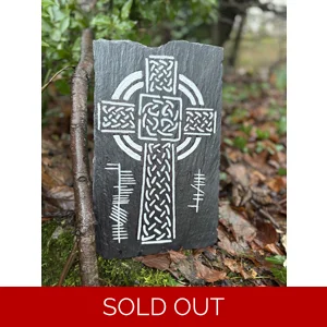 Celtic Cross Carved Reclaimed Slate with Ogham Inscription