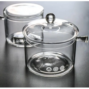 Heat Resistant Soup Pot Glass Cooking Pot Transparent Stew Pot Pan With Lid 1L
