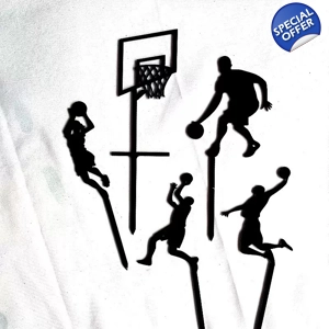 BLACK ACRYLIC BASKETBALL THEMED CAKE TOPPER SET