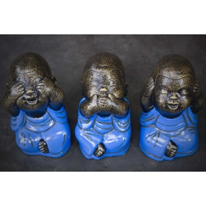 Hand-Painted Set of Three Buddhas - Deaf, Mute, Blind Gestures