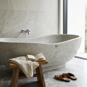 Handcrafted Grey Terrazzo Stone Freestanding Bathtub - Spa Quality