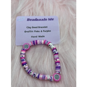 Clay Bead Bracelet - Graffiti Pinks & Purple