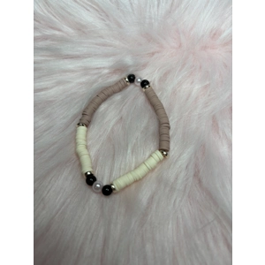 Bead and flatbed bracelet - cream and rose brown