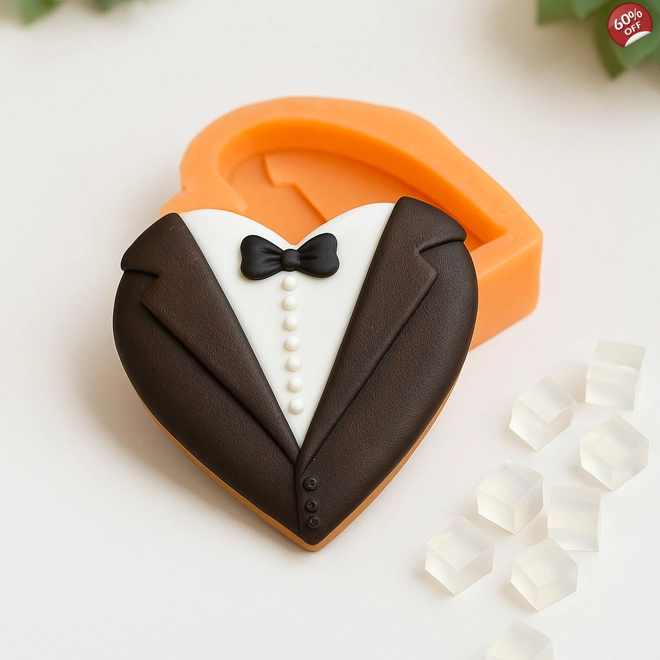 product Image for Tuxedo Heart Silicone Mold – Groom Soap Design