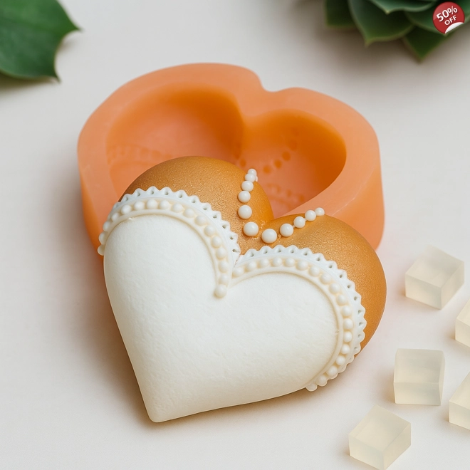 product Image for Pearl Bride Heart – Silicone Mold | Elegant Lace Design for Soaps & Chocolates