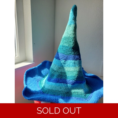 Handmade Crochet Blue Stripe Witch Hat Handmade Crochet Blue Stripe Witch Hat