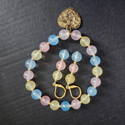 Pastel Glass Bead Earrings and Bracelet Set