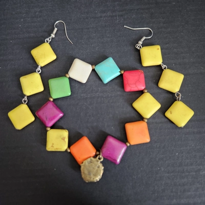 Multicolored Dyed Howlite Earrings and Bracelet Set