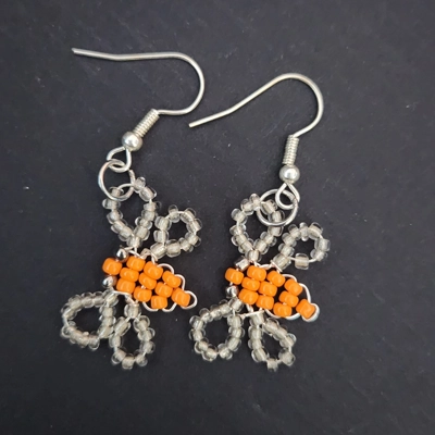 Orange Bee Glass Bead Earrings
