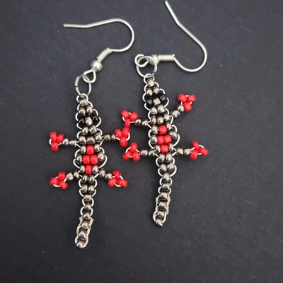Black and Red Gecko Glass Bead Earrings