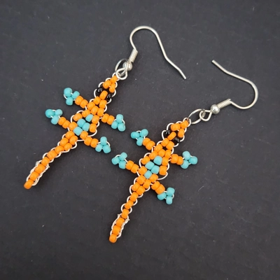 Orange and Blue Gecko Glass Bead Earrings