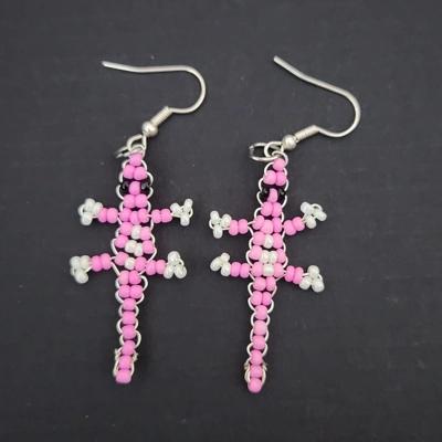 Pink and White Gecko Glass Bead Earrings