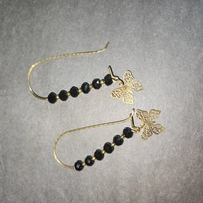 Onyx and gold butterfly earrings