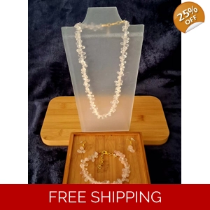 Rose Quartz Jewelry Set – Necklace, Bracelet & Earrings