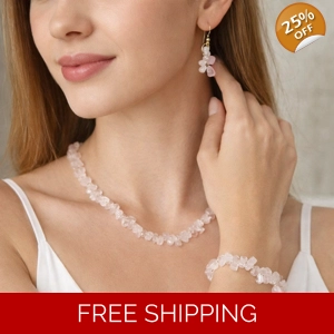Rose Quartz Jewelry Set – Necklace, Bracelet & Earrings
