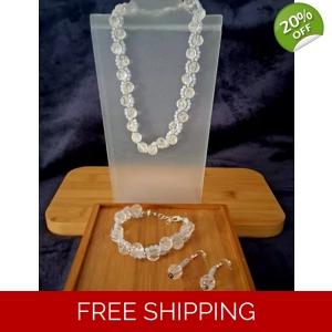Clear Quartz Jewelry Set – Necklace, Bracelet & Earrings