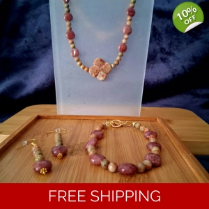 Jasper Jewelry Set – Necklace, Bracelet & Earrings – Semi-Precious Stone