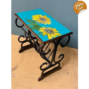 Hand-Painted Sunflower Accent Table  Brighten any room with this one-of-a-kind vintage side table, f