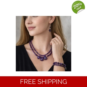 Natural Amethyst Jewelry Set – Double-Strand Necklace, Bracelet & Earrings