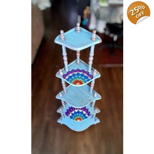 Hand-Painted Vintage Corner Shelf – Mandala Design