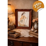 Vintage Framed Art Print – Girl in Country Dress with Bonnet Bag