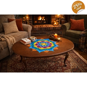 Solid Wood Queen Anne Coffee Table – Hand-Painted Mandala Design, Vintage Accent Table