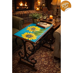 Hand-Painted Sunflower Accent Table  Brighten any room with this one-of-a-kind vintage side table, f