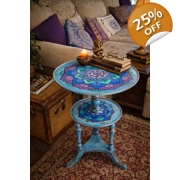 Hand-Painted Vintage Accent Table – Mandala Design