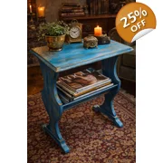 Hand-Painted Artisan Accent Table – Ocean Blue & Gold Filigree Design