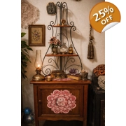 Hand-Painted Corner Cabinet with Iron Scroll Shelf