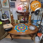 Solid Wood Queen Anne Coffee Table – Hand-Painted Mandala Design, Vintage Accent Table