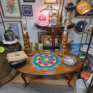 Solid Wood Queen Anne Coffee Table – Hand-Painted Mandala Design, Vintage Accent Table