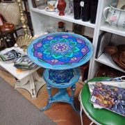 Hand-Painted Vintage Accent Table – Mandala Design