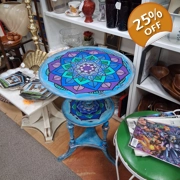 Hand-Painted Vintage Accent Table – Mandala Design