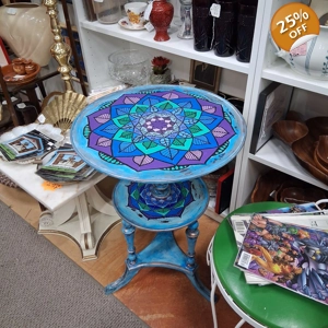 Hand-Painted Vintage Accent Table – Mandala Design