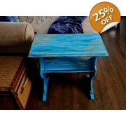 Hand-Painted Artisan Accent Table – Ocean Blue & Gold Filigree Design